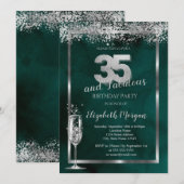 Champagneglas Zilver Confetti Groen 35e Kaart (Voorkant / Achterkant)