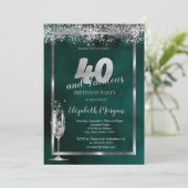 Champagneglas Zilver Confetti Groen 40ste Kaart (Staand voorkant)