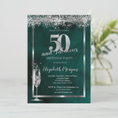 Champagneglas Zilver Confetti Groen 50ste Kaart (Staand voorkant)