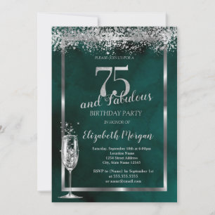 Champagneglas Zilver Confetti Groen 75ste Kaart