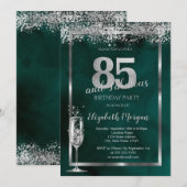 Champagneglas Zilver Confetti Groen 85e Kaart (Voorkant / Achterkant)