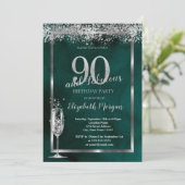 Champagneglas Zilver Confetti Groen 90ste Kaart (Staand voorkant)