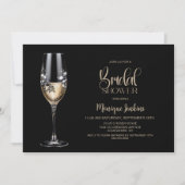 Champagneglas Zwart Wit Bloem Bruidsdouche Kaart (Voorkant)