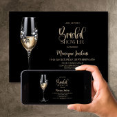 Champagneglas Zwart Wit Bloem Bruidsdouche Kaart
