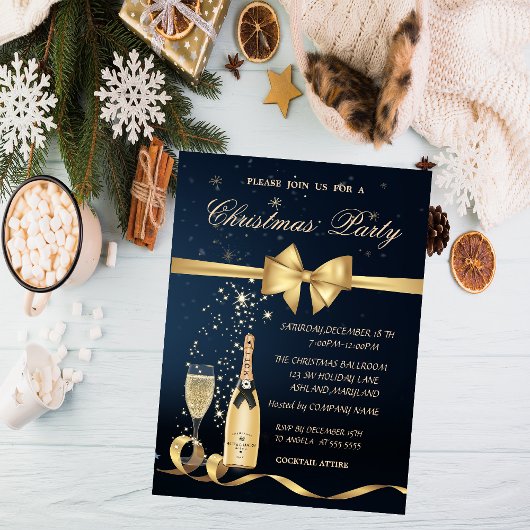 Champagneglasfles, Gouden Boog Kerstfeest Kaart