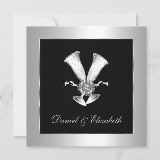 Champagneglazen 25ste huwelijksverjaardag kaart (Voorkant)