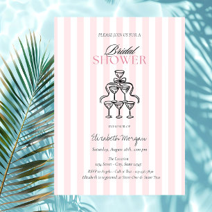 Champagneglazen Bow Pink Stripes Vrijgezellenfeest Kaart