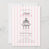 Champagneglazen Bow Pink Stripes Vrijgezellenfeest Kaart (Voorkant)