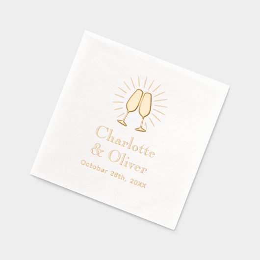 Champagneglazen bruiloft paar namen Datum Folie Servetten (Links)