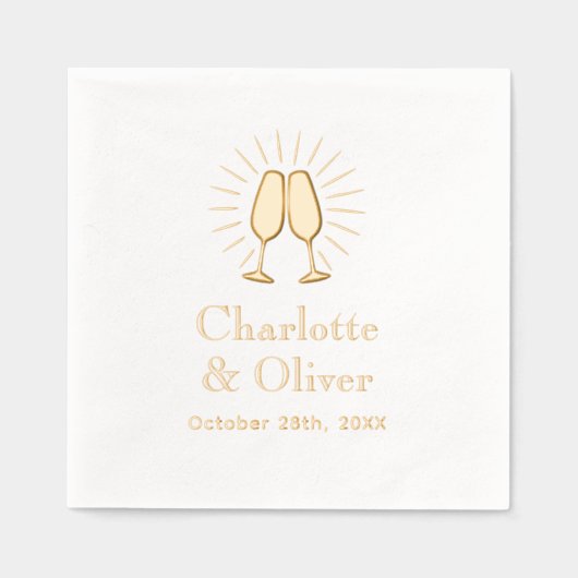 Champagneglazen bruiloft paar namen Datum Folie Servetten (Voorkant)