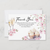 Champagneglazen en cupcakes roze bloemen bedankkaart (Voorkant)