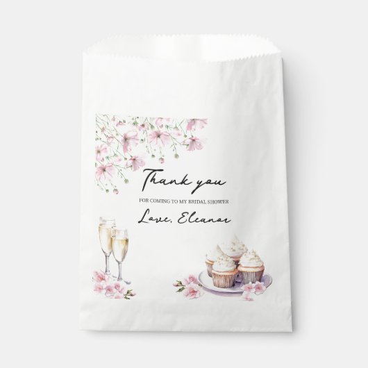 Champagneglazen en cupcakes Roze Wildbloemen Bedankzakje (Voorkant)