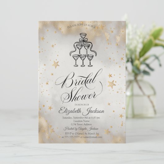 Champagneglazen Gold Stars Vrijgezellenfeest Kaart (Staand voorkant)