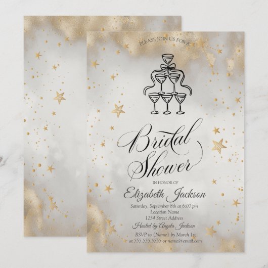 Champagneglazen Gold Stars Vrijgezellenfeest Kaart (Voorkant / Achterkant)