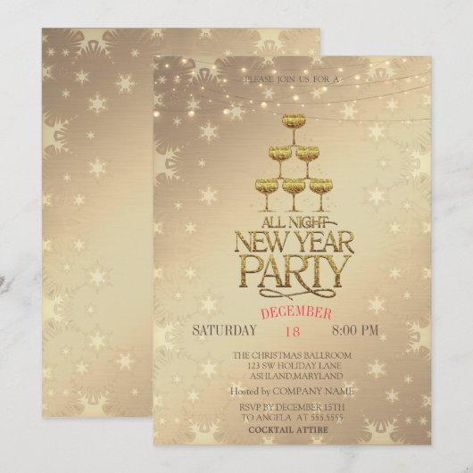 Champagneglazen Gouden Kerstmis Kaart (Voorkant / Achterkant)