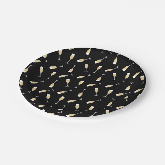 Champagneglazen met patroon op verjaardag papieren bordje (Gekanteld)