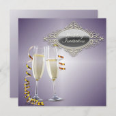 Champagneglazen Paarse Trouw Uitnodiging (Voorkant / Achterkant)