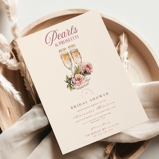 Champagneglazen & Parels Bruidsborrel Kaart