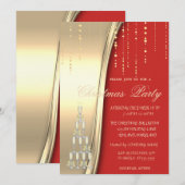 Champagneglazen, Rood, Goud Bedrijfsfeest Kaart (Voorkant / Achterkant)