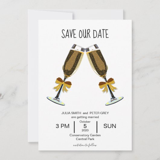 Champagneglazen Save our date trouwuitnodiging Kaart (Voorkant)