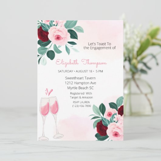 Champagneglazen Toast Bloemen Vrijgezellenfeest in Kaart (Staand voorkant)