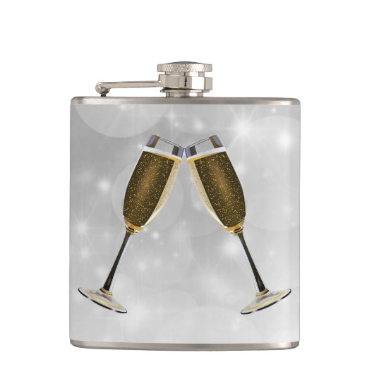 Champagneglazen Viering Goud op Zilver Heupfles (Voorkant)