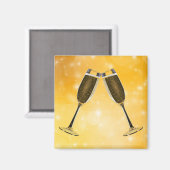 Champagneglazen viering op glanzend goud magneet (Voorkant / Achterkant)