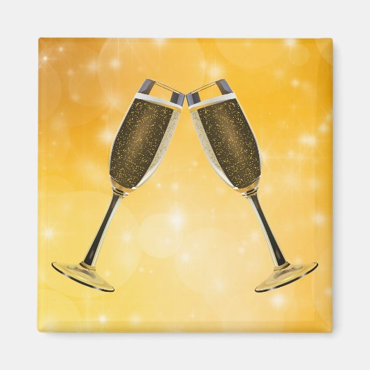 Champagneglazen viering op glanzend goud magneet (Voorkant)