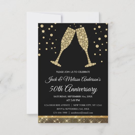 Champagneglazen voor 50-jarig huwelijksjubileumfee kaart (Voorkant)