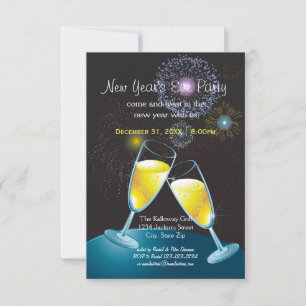 Champagneglazen Vuurwerk - 3x5 Nieuwjaarsfeest Kaart