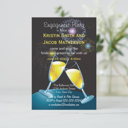 Champagneglazen Vuurwerk - 3x5 verlovingsfeest Kaart (Staand voorkant)