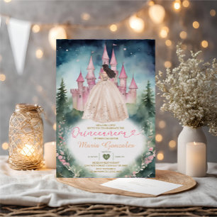 Champagnejurk Forest Pink Castle 15 Quinceañera Kaart