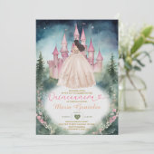 Champagnejurk Forest Pink Castle 15 Quinceañera Kaart (Staand voorkant)