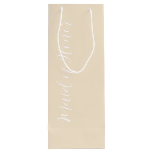 Champagnekleur gestileerd Script Maid of Honor Wijn Cadeautas (Achterkant)