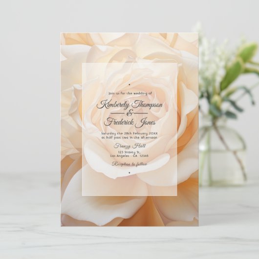 Champagnekleurig Roos Bruiloft Kaart (Staand voorkant)