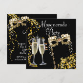 Champagnemasker Black Gold Masquerade Party Kaart (Voorkant / Achterkant)