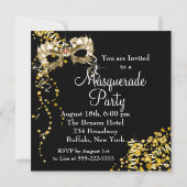 Champagnemasker Black Gold Masquerade Party Kaart (Achterkant)