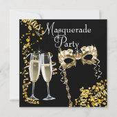 Champagnemasker Black Gold Masquerade Party Kaart (Voorkant)