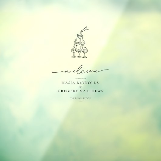 Champagnetoren | Minimalistische bruiloft welkom Raamsticker (Vel 3)