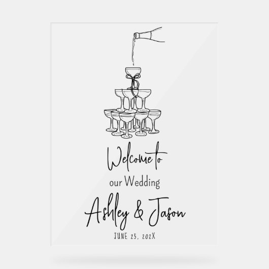 Champagnetoren Welkom berijpt Acrylteken Acryl Bord (Voorkant)