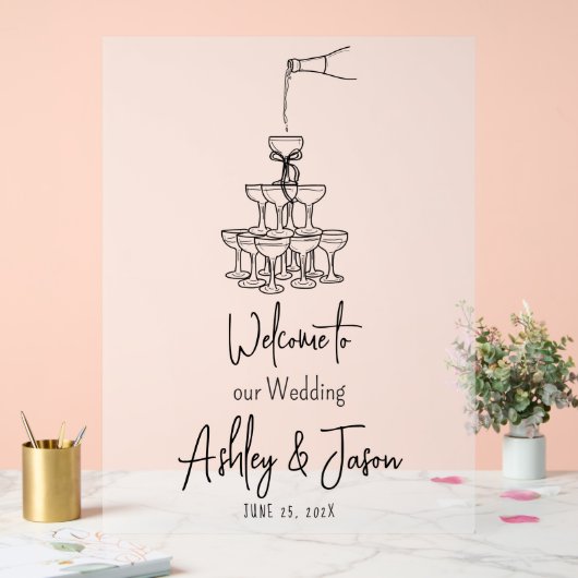 Champagnetoren Welkom berijpt Acrylteken Acryl Bord (Huwelijk)