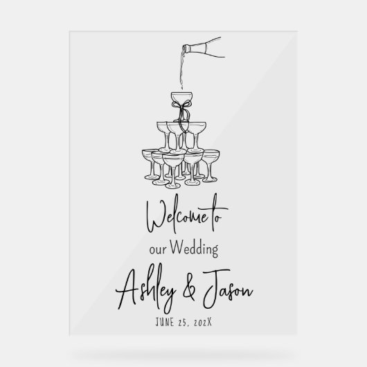 Champagnetoren Welkom duidelijk Acryl Teken Acryl Bord (Voorkant)