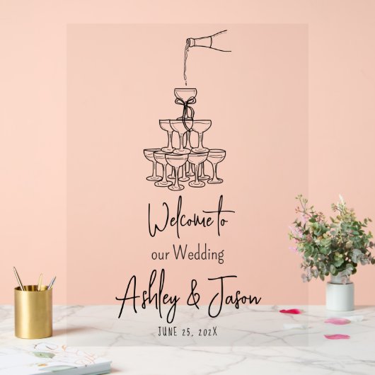 Champagnetoren Welkom duidelijk Acryl Teken Bord (Huwelijk)