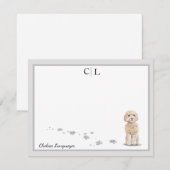 Champaign Cockapoo Dog Gray Border Monogram Naam Notitiekaartje (Voorkant / Achterkant)