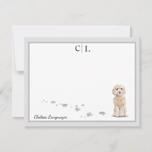 Champaign Cockapoo Dog Gray Border Monogram Naam Notitiekaartje