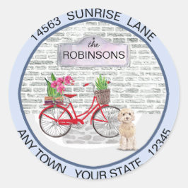 Champaign Cockapoo Moving Bicycle Nieuw adres Ronde Sticker