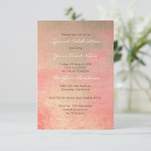 Champaign Gold Coral Sepia Wit Metallic Minimaal Kaart (Staand voorkant)