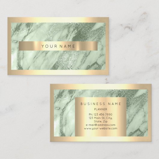 Champaign Gold Lijst Metallic Sparkly Mint Marble Visitekaartje (Voorkant / Achterkant)