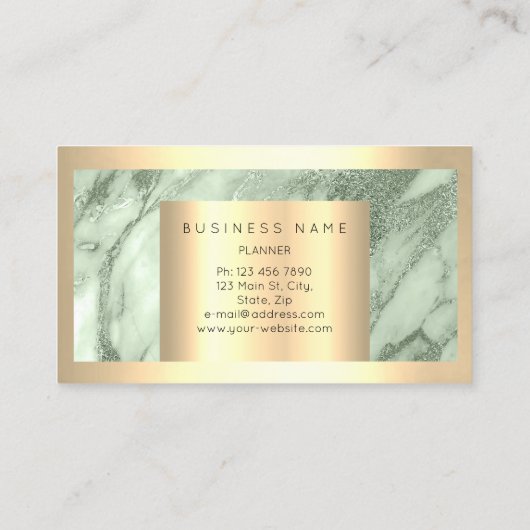 Champaign Gold Lijst Metallic Sparkly Mint Marble Visitekaartje (Achterkant)