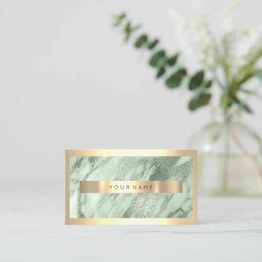 Champaign Gold Lijst Metallic Sparkly Mint Marble Visitekaartje (Staand voorkant)